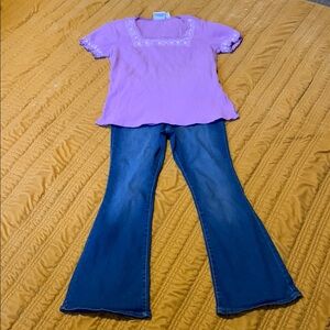 Purple Top and Blue Flared Jeans